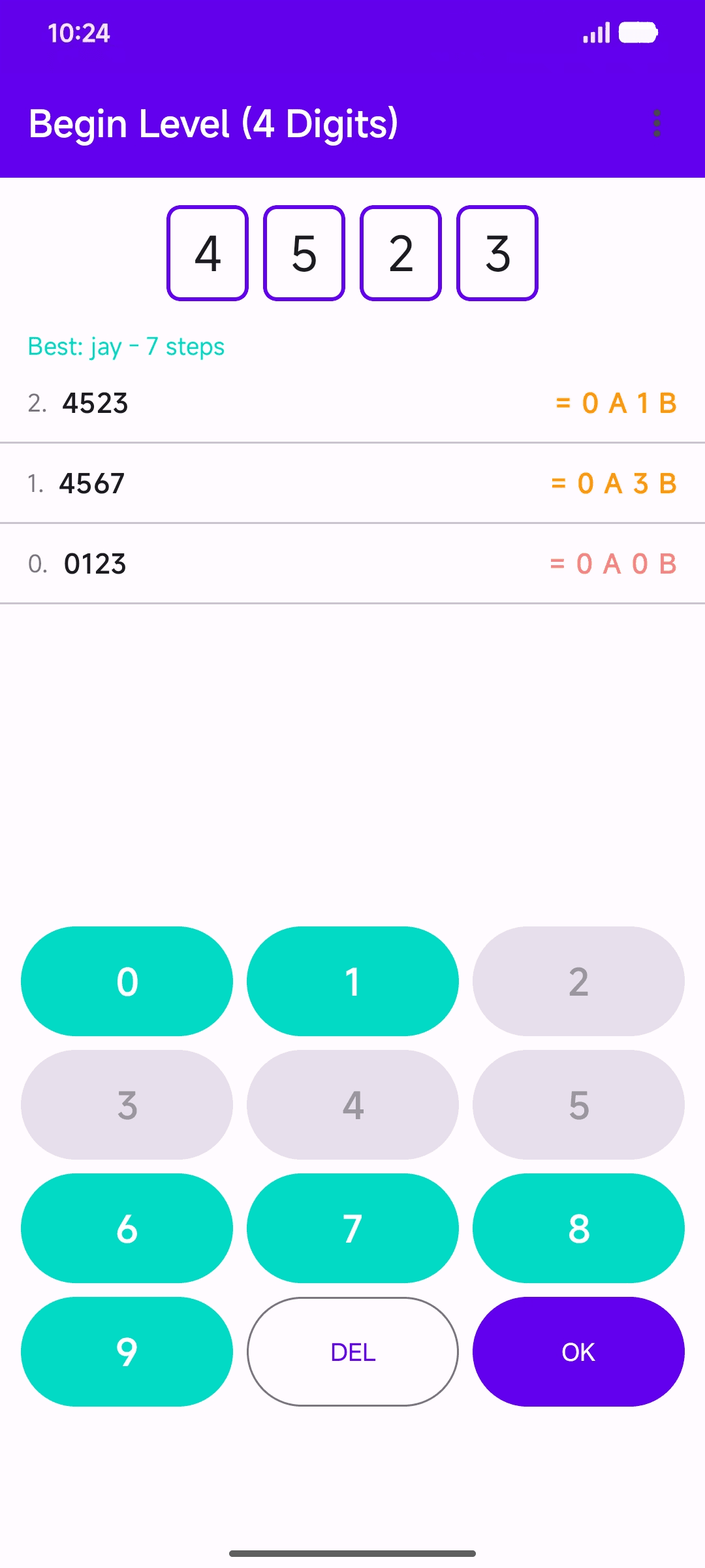 Bulls & Cows Number Puzzle gameplay screen 2